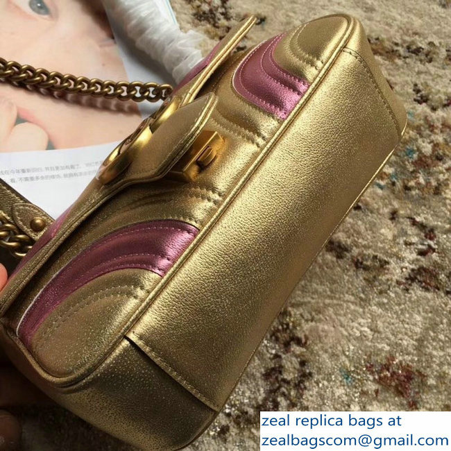 Gucci GG Marmont Matelasse Chevron Shoulder Mini Bag 446744 Metallic Gold 2019 - Click Image to Close