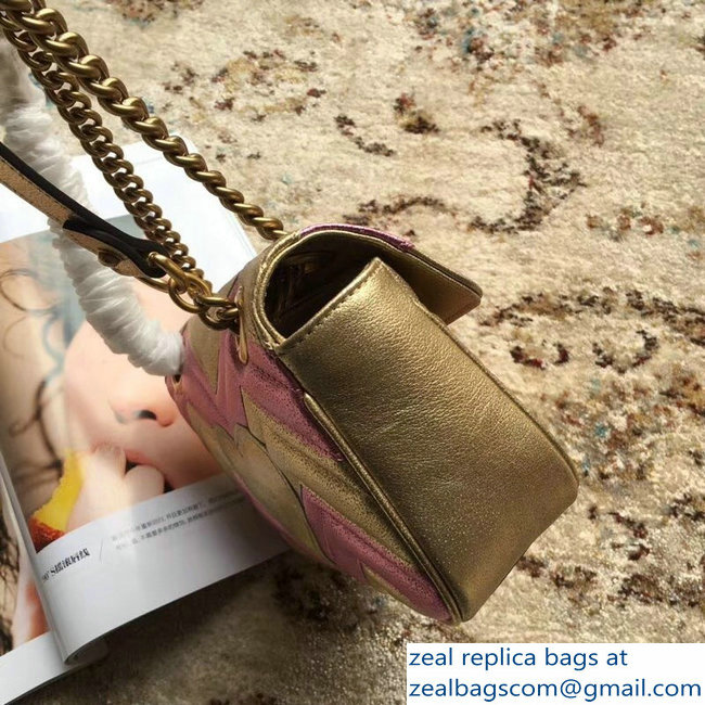 Gucci GG Marmont Matelasse Chevron Shoulder Mini Bag 446744 Metallic Gold 2019