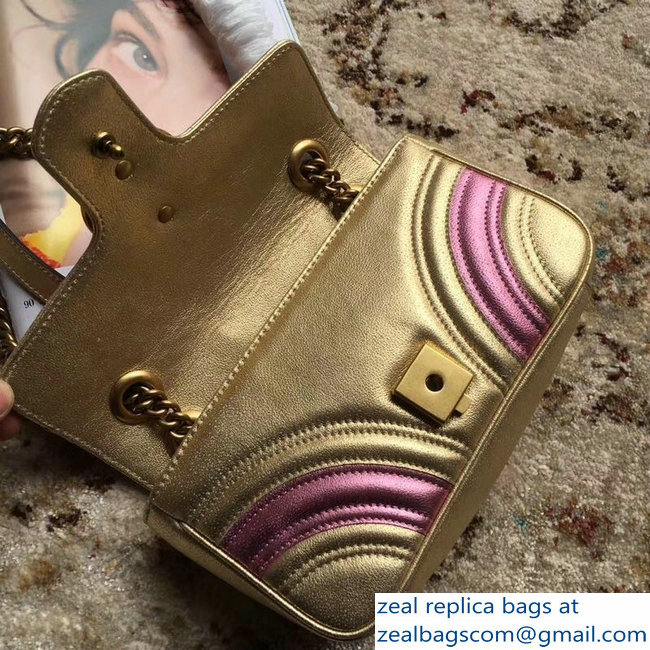 Gucci GG Marmont Matelasse Chevron Shoulder Mini Bag 446744 Metallic Gold 2019 - Click Image to Close