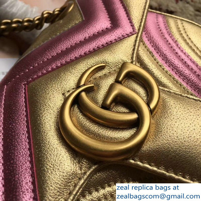 Gucci GG Marmont Matelasse Chevron Shoulder Mini Bag 446744 Metallic Gold 2019 - Click Image to Close