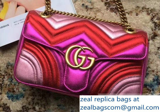 Gucci GG Marmont Matelasse Chevron Shoulder Small Bag 443497 Metallic Fuchsia 2019