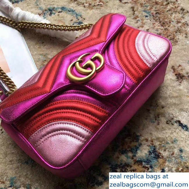 Gucci GG Marmont Matelasse Chevron Shoulder Small Bag 443497 Metallic Fuchsia 2019