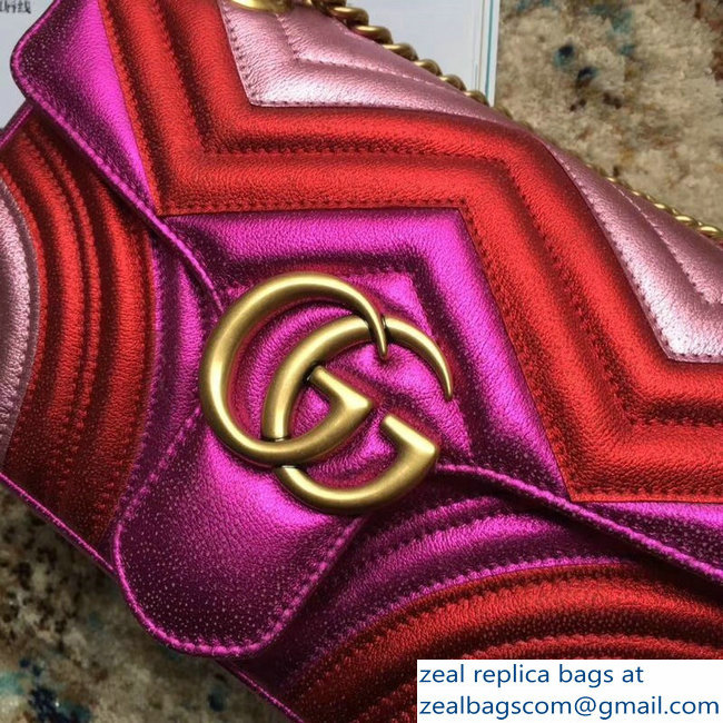 Gucci GG Marmont Matelasse Chevron Shoulder Small Bag 443497 Metallic Fuchsia 2019 - Click Image to Close