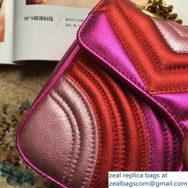 Gucci GG Marmont Matelasse Chevron Shoulder Small Bag 443497 Metallic Fuchsia 2019 - Click Image to Close