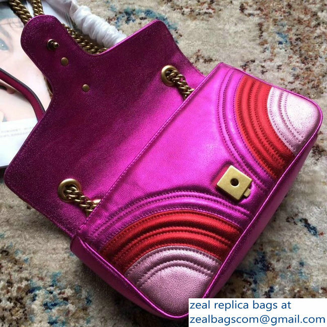 Gucci GG Marmont Matelasse Chevron Shoulder Small Bag 443497 Metallic Fuchsia 2019 - Click Image to Close