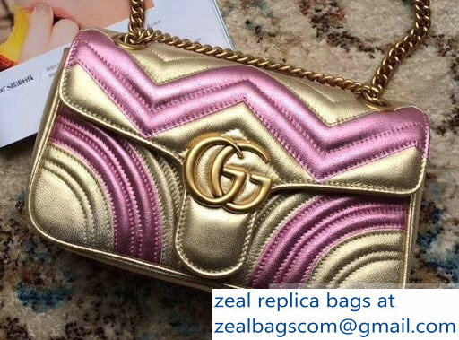 Gucci GG Marmont Matelasse Chevron Shoulder Small Bag 443497 Metallic Gold 2019