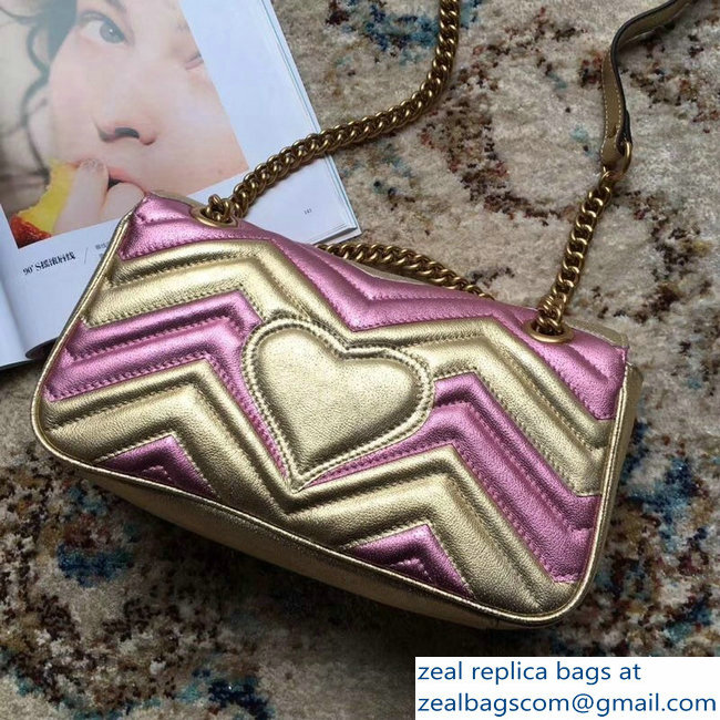 Gucci GG Marmont Matelasse Chevron Shoulder Small Bag 443497 Metallic Gold 2019