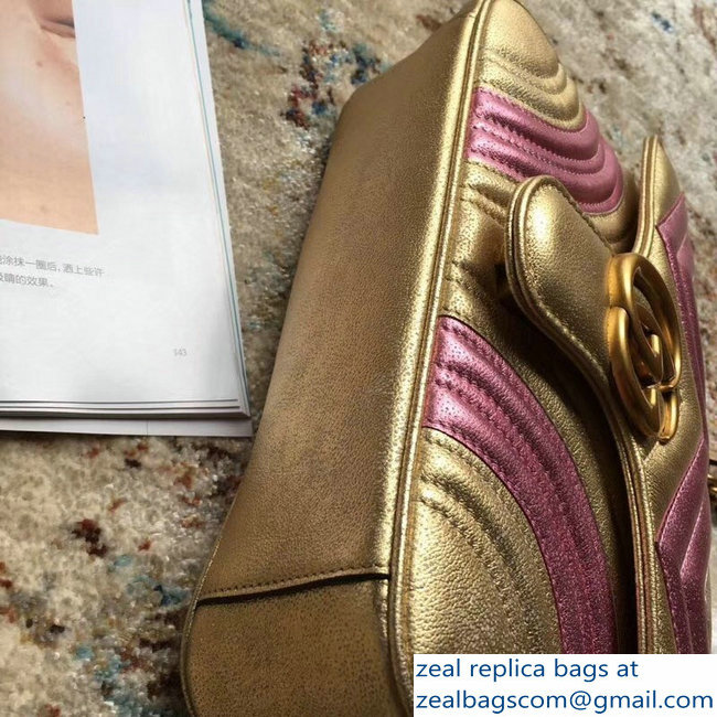 Gucci GG Marmont Matelasse Chevron Shoulder Small Bag 443497 Metallic Gold 2019 - Click Image to Close