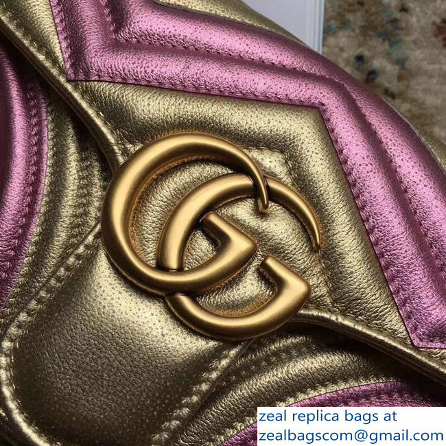 Gucci GG Marmont Matelasse Chevron Shoulder Small Bag 443497 Metallic Gold 2019