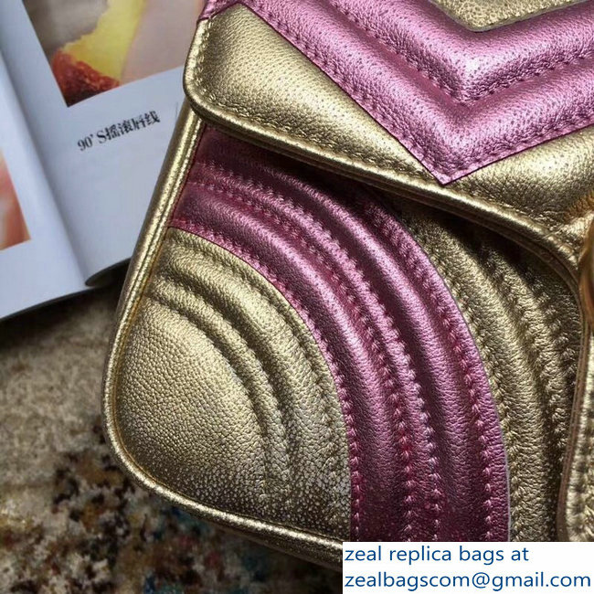 Gucci GG Marmont Matelasse Chevron Shoulder Small Bag 443497 Metallic Gold 2019