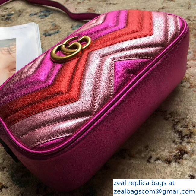 Gucci GG Marmont Matelasse Chevron Shoulder Small Bag 447632 Metallic Fuchsia 2019 - Click Image to Close