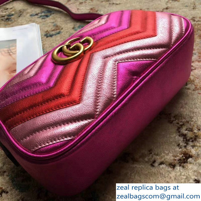 Gucci GG Marmont Matelasse Chevron Shoulder Small Bag 447632 Metallic Fuchsia 2019