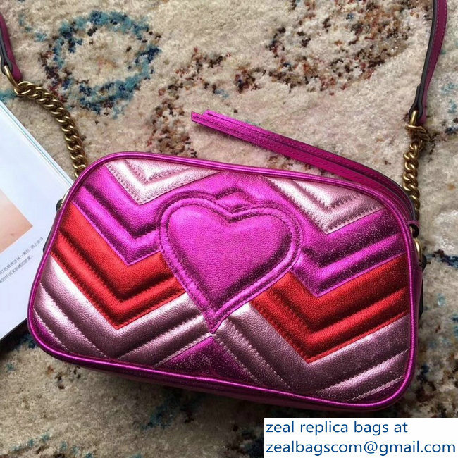 Gucci GG Marmont Matelasse Chevron Shoulder Small Bag 447632 Metallic Fuchsia 2019