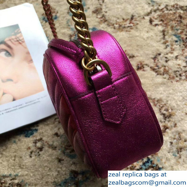 Gucci GG Marmont Matelasse Chevron Shoulder Small Bag 447632 Metallic Fuchsia 2019 - Click Image to Close