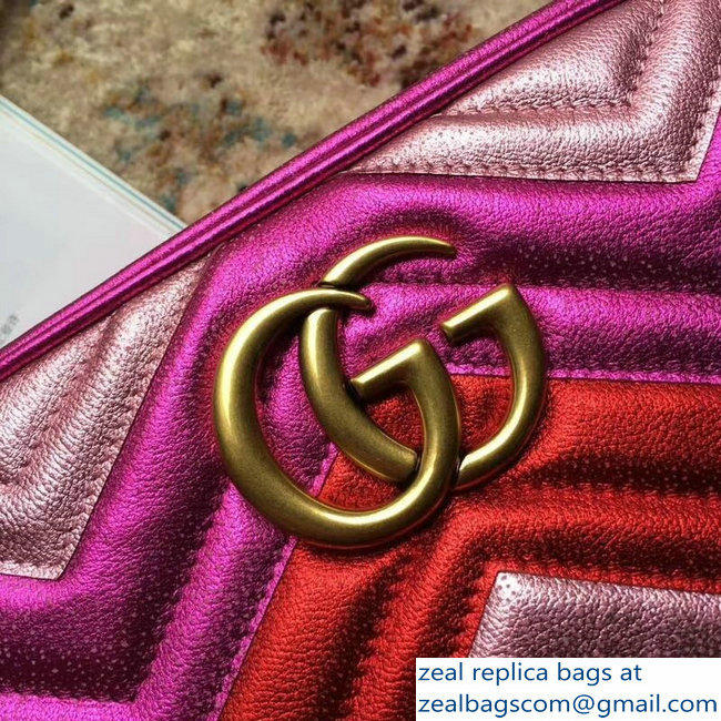 Gucci GG Marmont Matelasse Chevron Shoulder Small Bag 447632 Metallic Fuchsia 2019