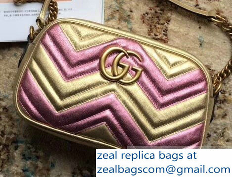 Gucci GG Marmont Matelasse Chevron Shoulder Small Bag 447632 Metallic Gold 2019 - Click Image to Close