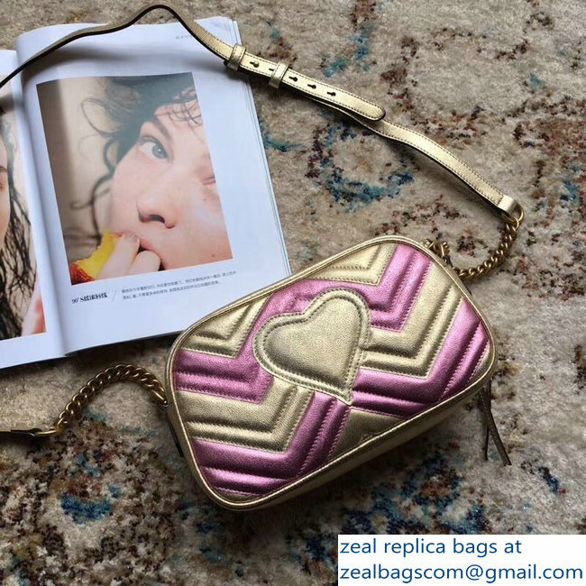 Gucci GG Marmont Matelasse Chevron Shoulder Small Bag 447632 Metallic Gold 2019 - Click Image to Close