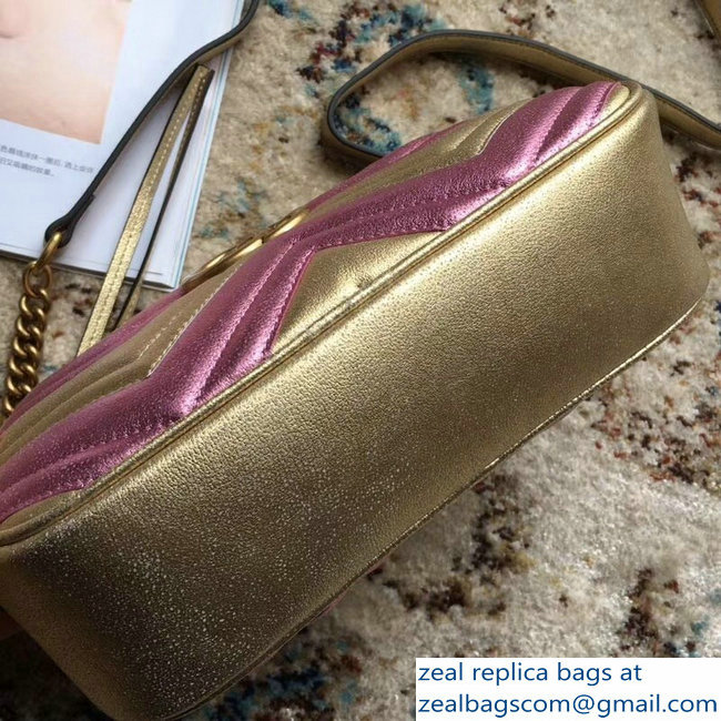 Gucci GG Marmont Matelasse Chevron Shoulder Small Bag 447632 Metallic Gold 2019