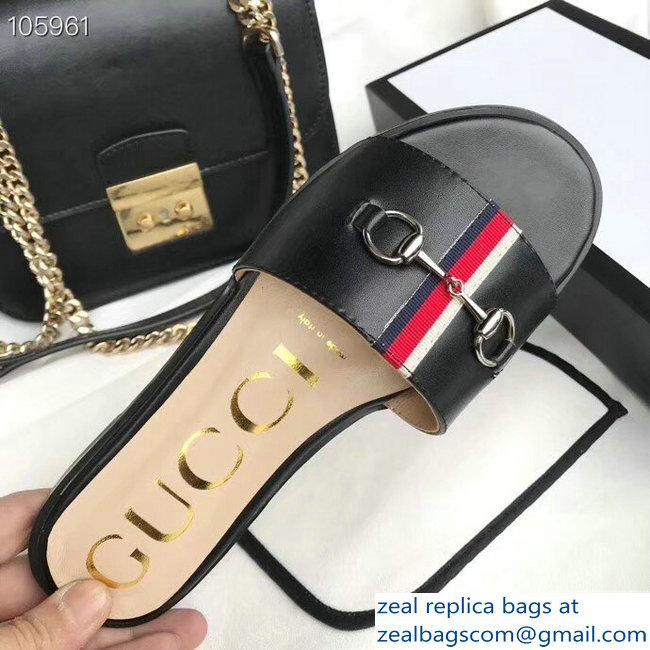 Gucci Horsebit and Sylvie Web Flat Slides Black 2019