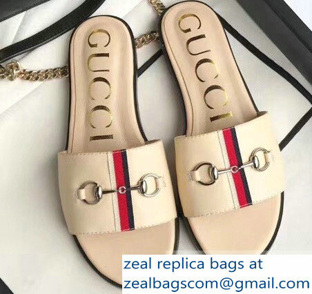 Gucci Horsebit and Sylvie Web Flat Slides Nude 2019 - Click Image to Close