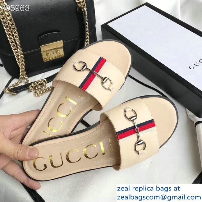 Gucci Horsebit and Sylvie Web Flat Slides Nude 2019 - Click Image to Close