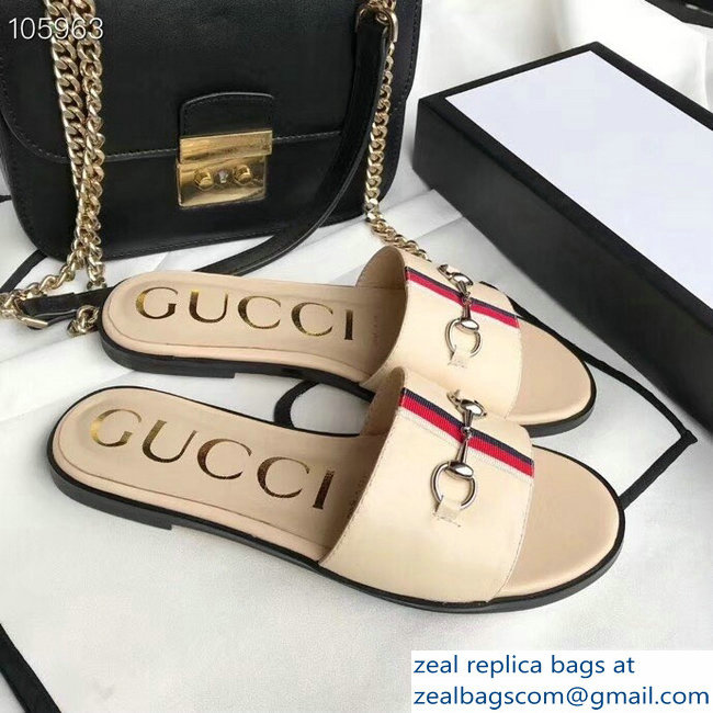 Gucci Horsebit and Sylvie Web Flat Slides Nude 2019 - Click Image to Close