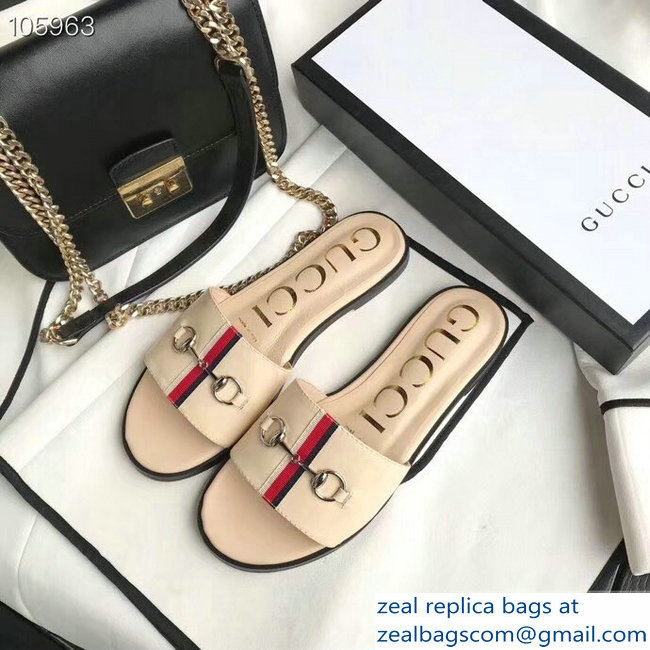 Gucci Horsebit and Sylvie Web Flat Slides Nude 2019 - Click Image to Close