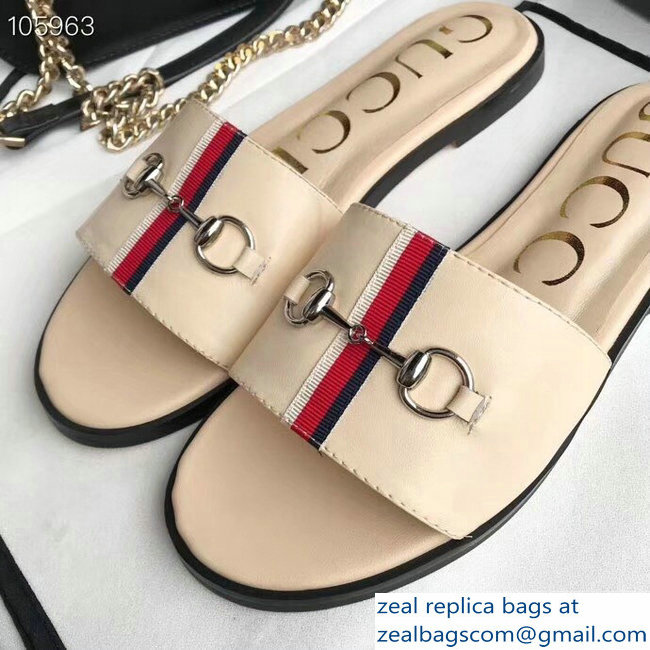 Gucci Horsebit and Sylvie Web Flat Slides Nude 2019 - Click Image to Close