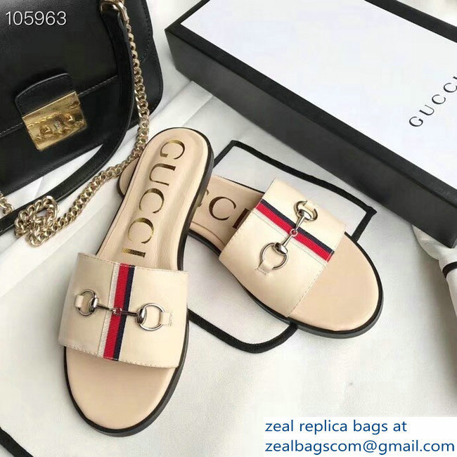 Gucci Horsebit and Sylvie Web Flat Slides Nude 2019 - Click Image to Close