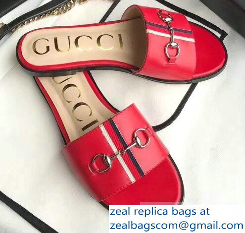 Gucci Horsebit and Sylvie Web Flat Slides Red 2019 - Click Image to Close