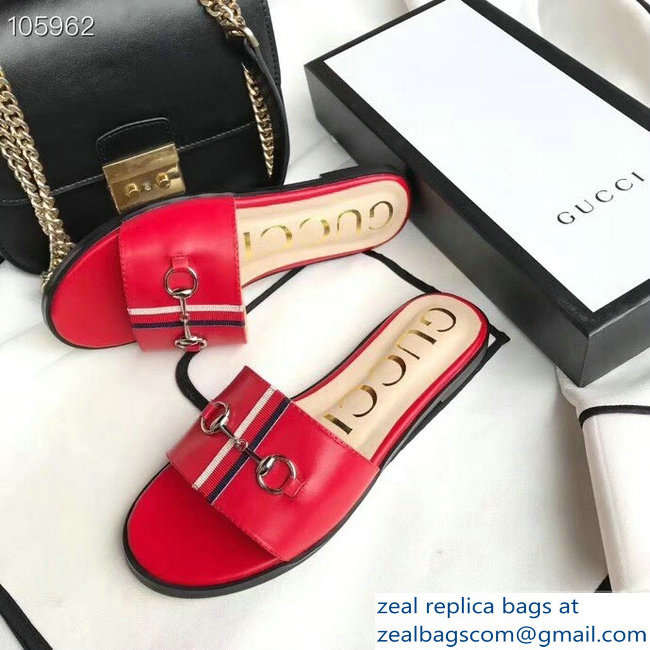 Gucci Horsebit and Sylvie Web Flat Slides Red 2019 - Click Image to Close