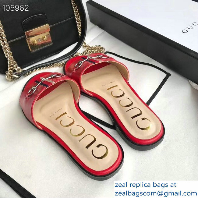 Gucci Horsebit and Sylvie Web Flat Slides Red 2019 - Click Image to Close