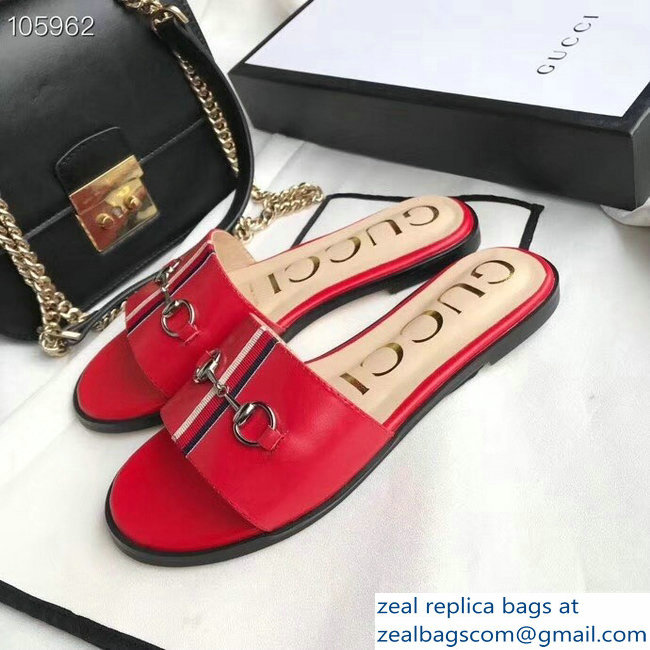 Gucci Horsebit and Sylvie Web Flat Slides Red 2019 - Click Image to Close