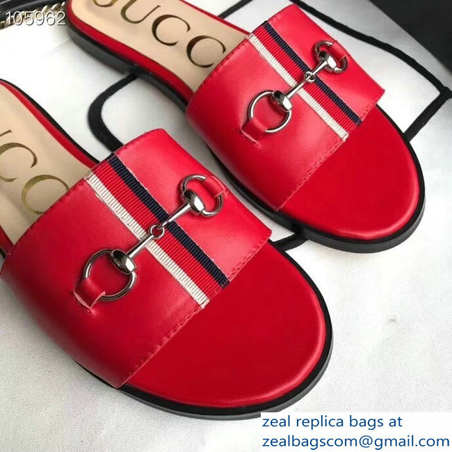 Gucci Horsebit and Sylvie Web Flat Slides Red 2019 - Click Image to Close