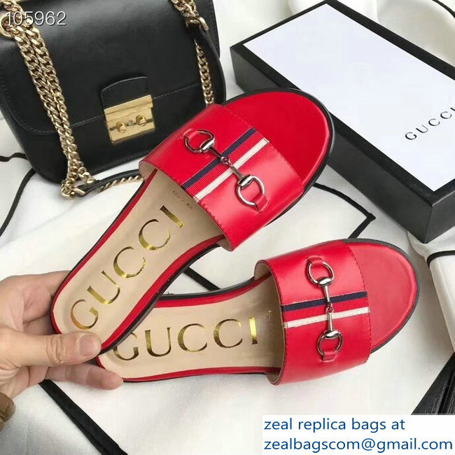 Gucci Horsebit and Sylvie Web Flat Slides Red 2019 - Click Image to Close