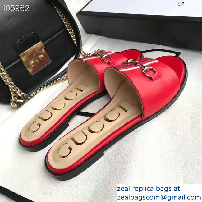 Gucci Horsebit and Sylvie Web Flat Slides Red 2019 - Click Image to Close