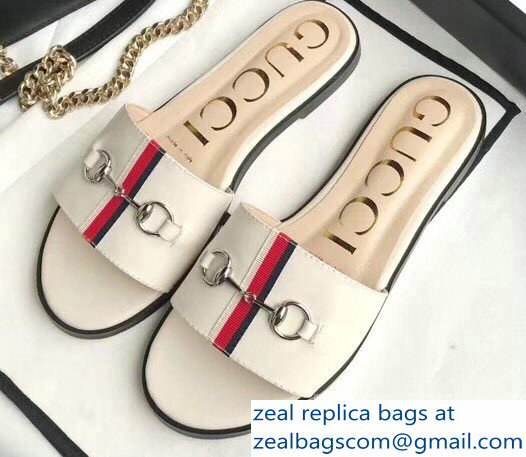 Gucci Horsebit and Sylvie Web Flat Slides White 2019 - Click Image to Close