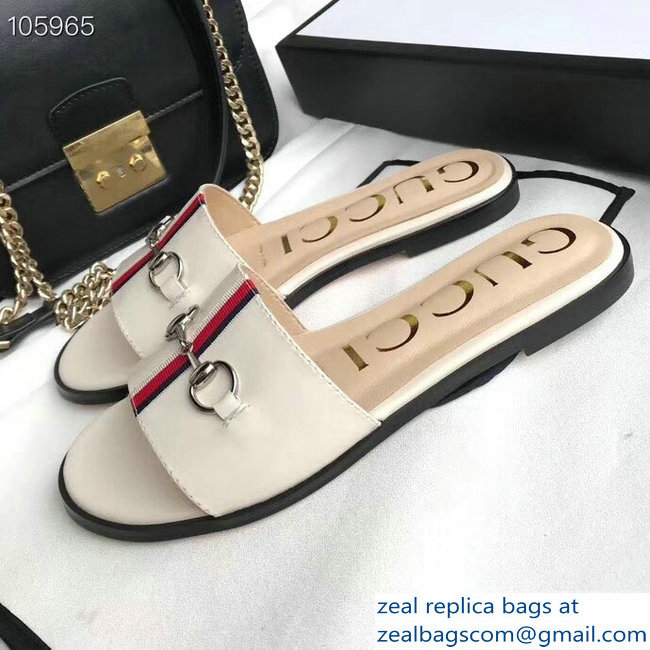 Gucci Horsebit and Sylvie Web Flat Slides White 2019 - Click Image to Close