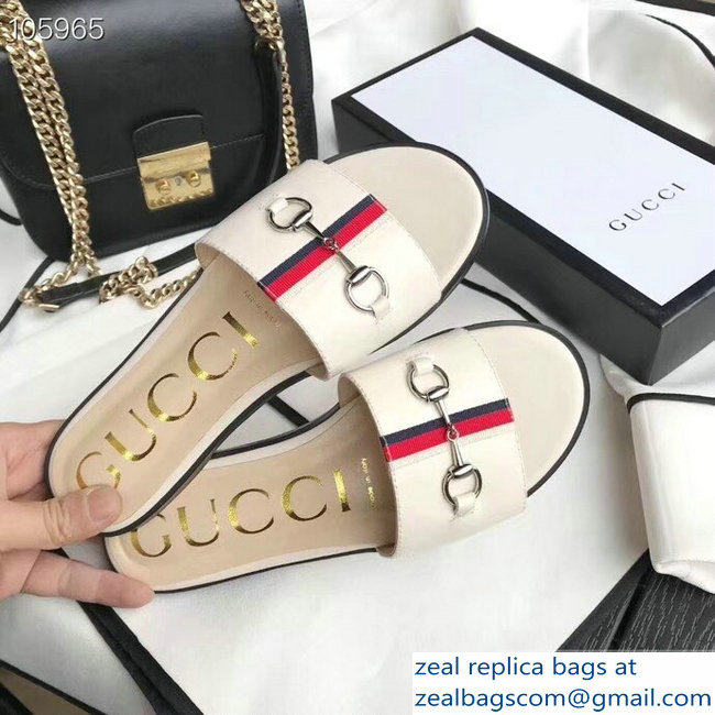 Gucci Horsebit and Sylvie Web Flat Slides White 2019