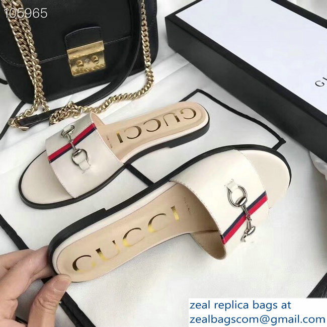 Gucci Horsebit and Sylvie Web Flat Slides White 2019 - Click Image to Close