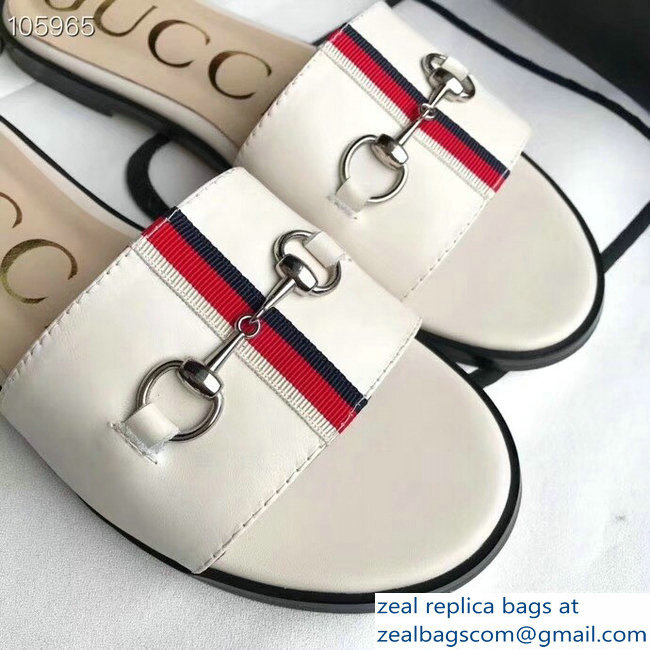 Gucci Horsebit and Sylvie Web Flat Slides White 2019 - Click Image to Close