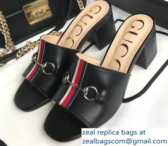 Gucci Horsebit and Sylvie Web Heel Slides Black 2019 - Click Image to Close