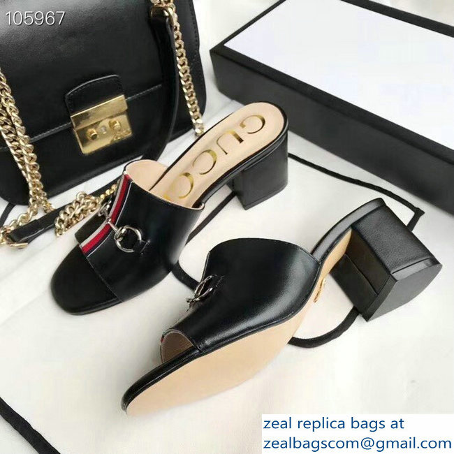 Gucci Horsebit and Sylvie Web Heel Slides Black 2019 - Click Image to Close