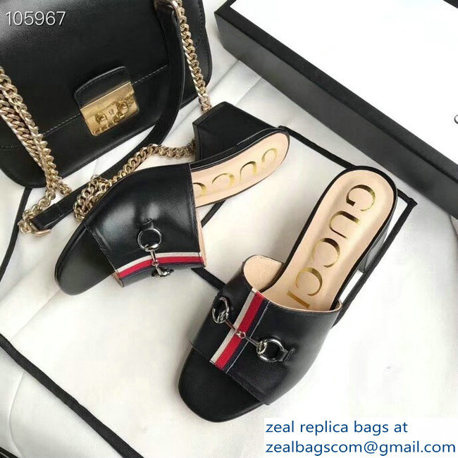 Gucci Horsebit and Sylvie Web Heel Slides Black 2019 - Click Image to Close