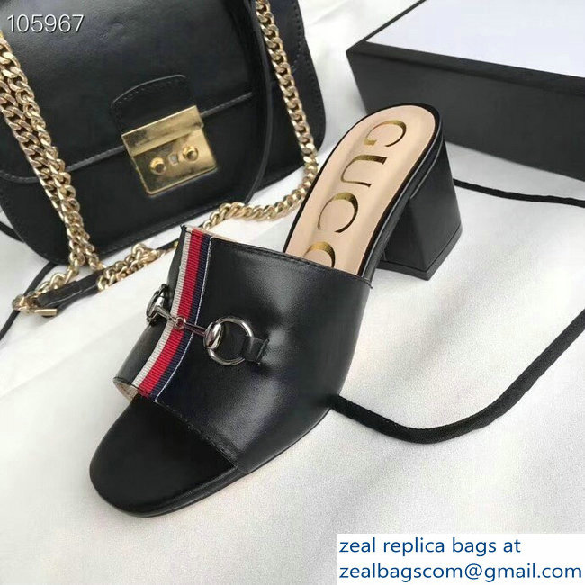 Gucci Horsebit and Sylvie Web Heel Slides Black 2019 - Click Image to Close