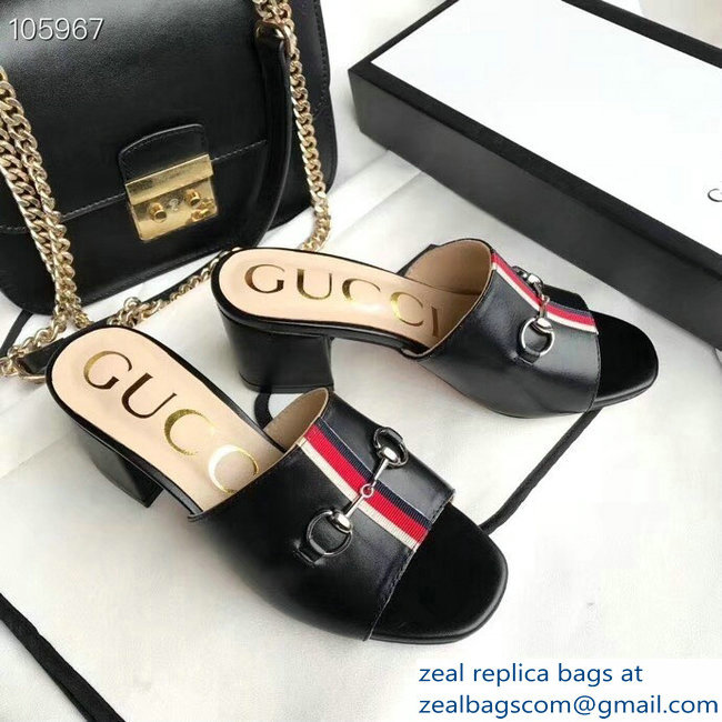 Gucci Horsebit and Sylvie Web Heel Slides Black 2019 - Click Image to Close