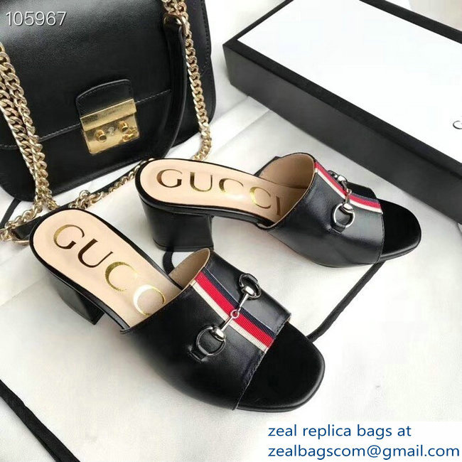 Gucci Horsebit and Sylvie Web Heel Slides Black 2019