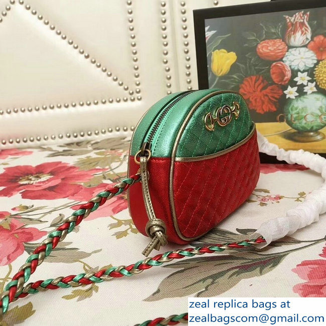 Gucci Laminated Leather Small Bag 510388 Metallic Green/Red 2019 - Click Image to Close