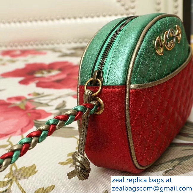 Gucci Laminated Leather Small Bag 510388 Metallic Green/Red 2019