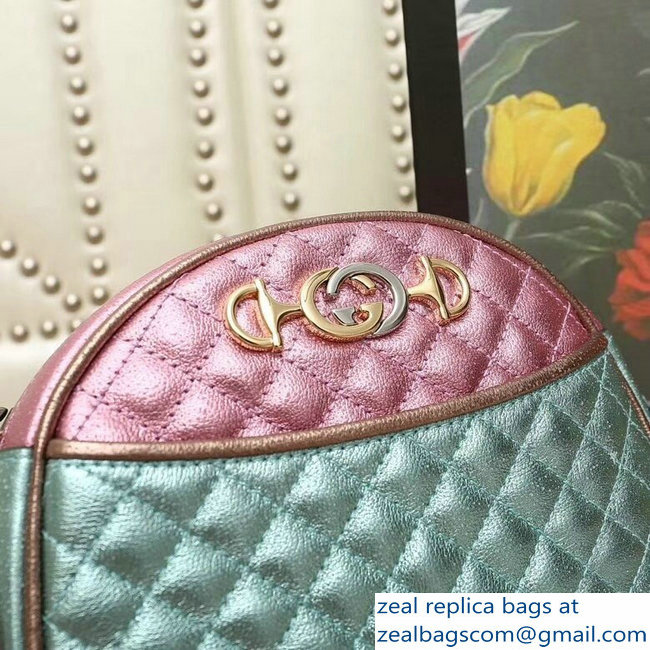 Gucci Laminated Leather Small Bag 510388 Metallic Pink/Green 2019